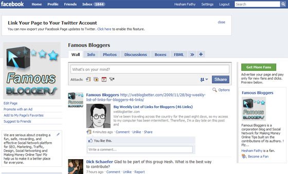 Famous Bloggers fan page on facebook FamousBloggers-facebook
