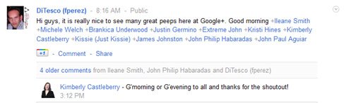 How to mention someone in the Google Plus Network