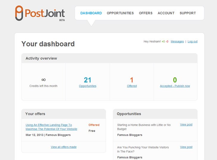 PostJoint dashboard